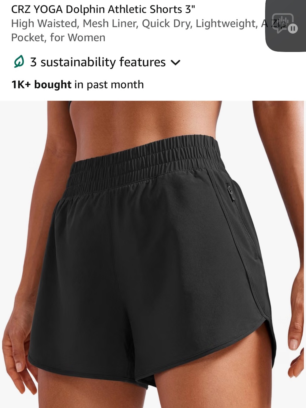 CRZ YOGA Black High-Waist Dolphin Athletic Shorts for Women